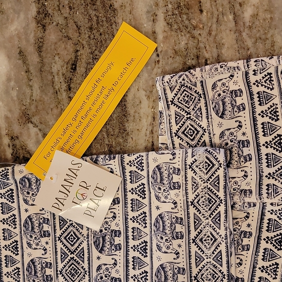 Pajamas For Peace Tranquil Elephant Kids Neutral Organic 2PC Pants Set - Picture 7 of 11